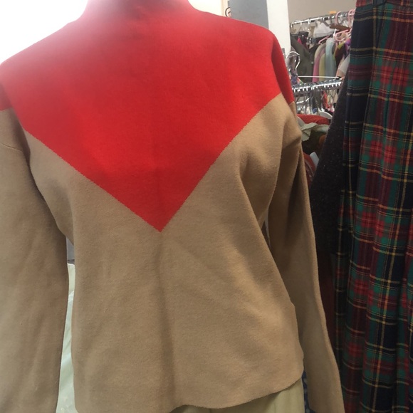 Cynthia Rowley - tan and red- high neck chevron sweater - lux knit - small - Picture 2 of 7